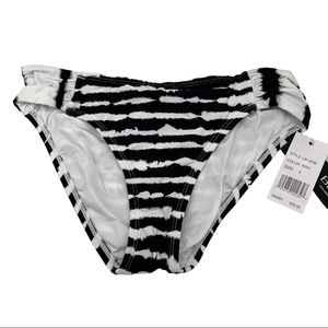NWT LA BLANCA Women's Black/White Striped Swim Wear Bikini Bottom Size 4